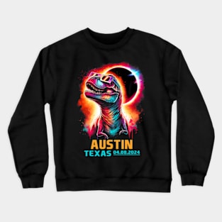 Austin Texas Total Solar Eclipse 2024 T Rex Dinosaur Crewneck Sweatshirt